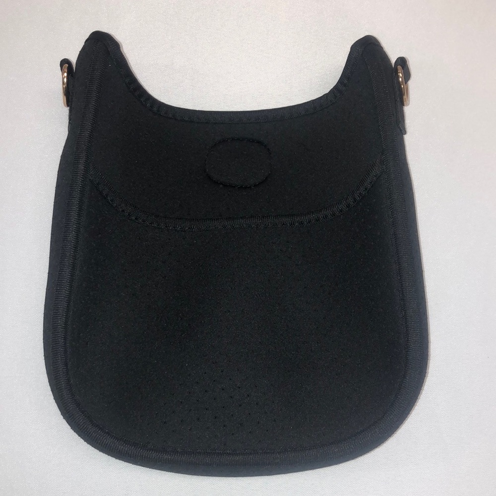 COPY - ah•dorned Black Mini Perforated Neoprene Messenger Bag w/ Gold Hardware